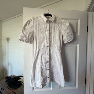 Puff Sleeve Mini Denim Button Front Dress